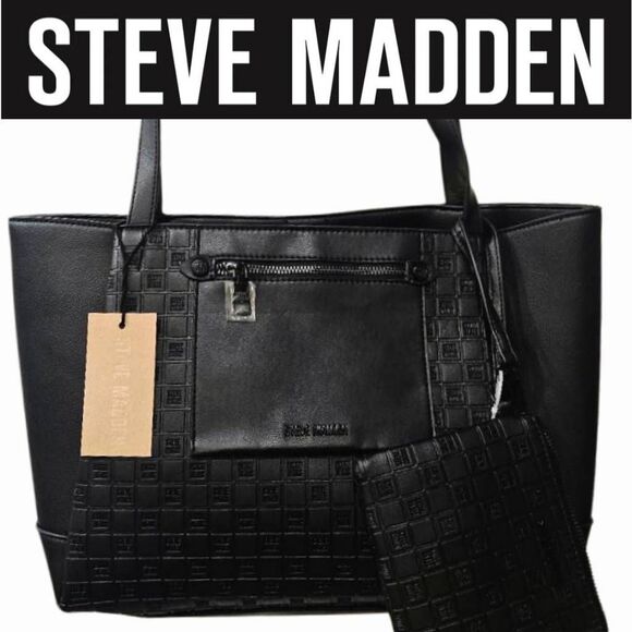 Steve Madden Handbags - Steve Madden BMagie Block Logo Tote Bag- Black
